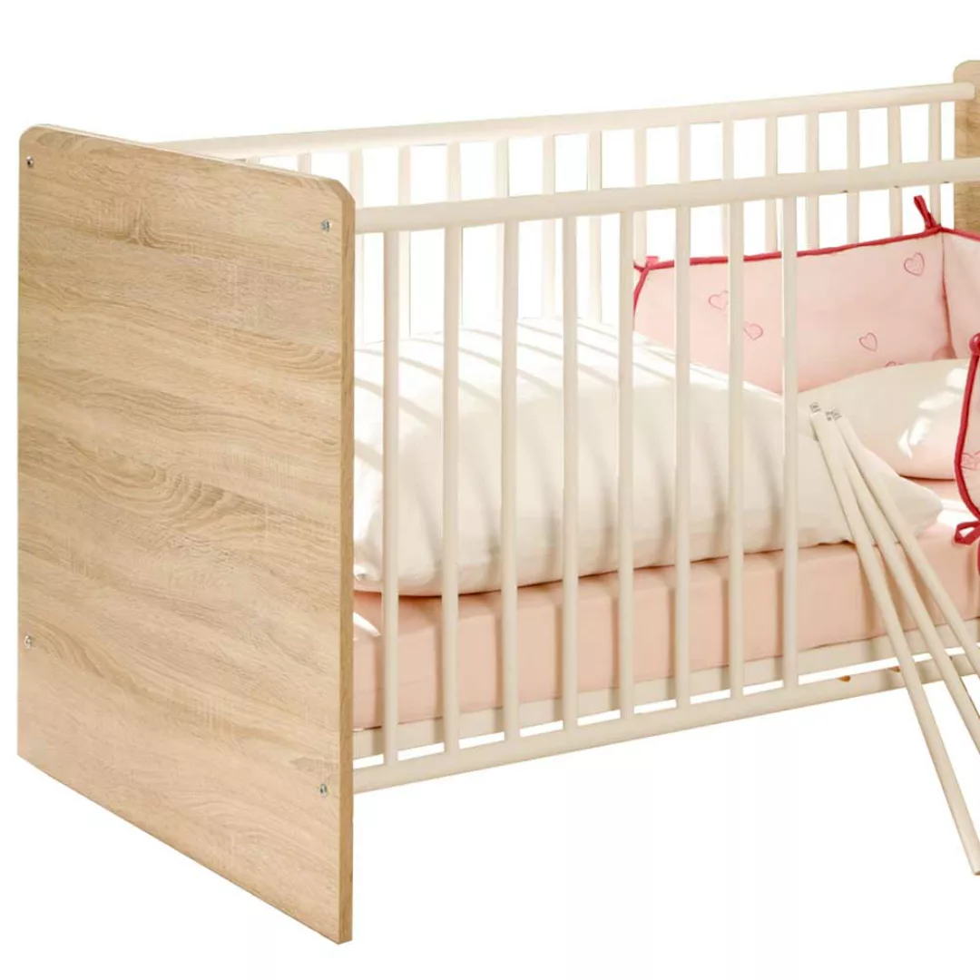 Baby Gitterbett in Weiß und Eiche Sonoma 80 cm hoch günstig online kaufen