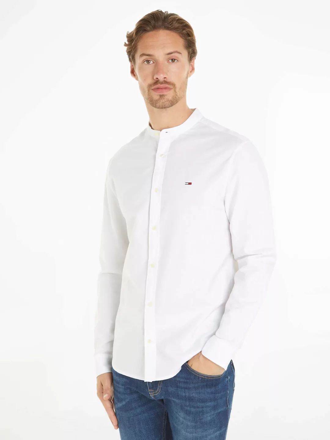 Tommy Jeans Langarmhemd TJM REG OXFORD MAO SHIRT mit Logostickerei günstig online kaufen