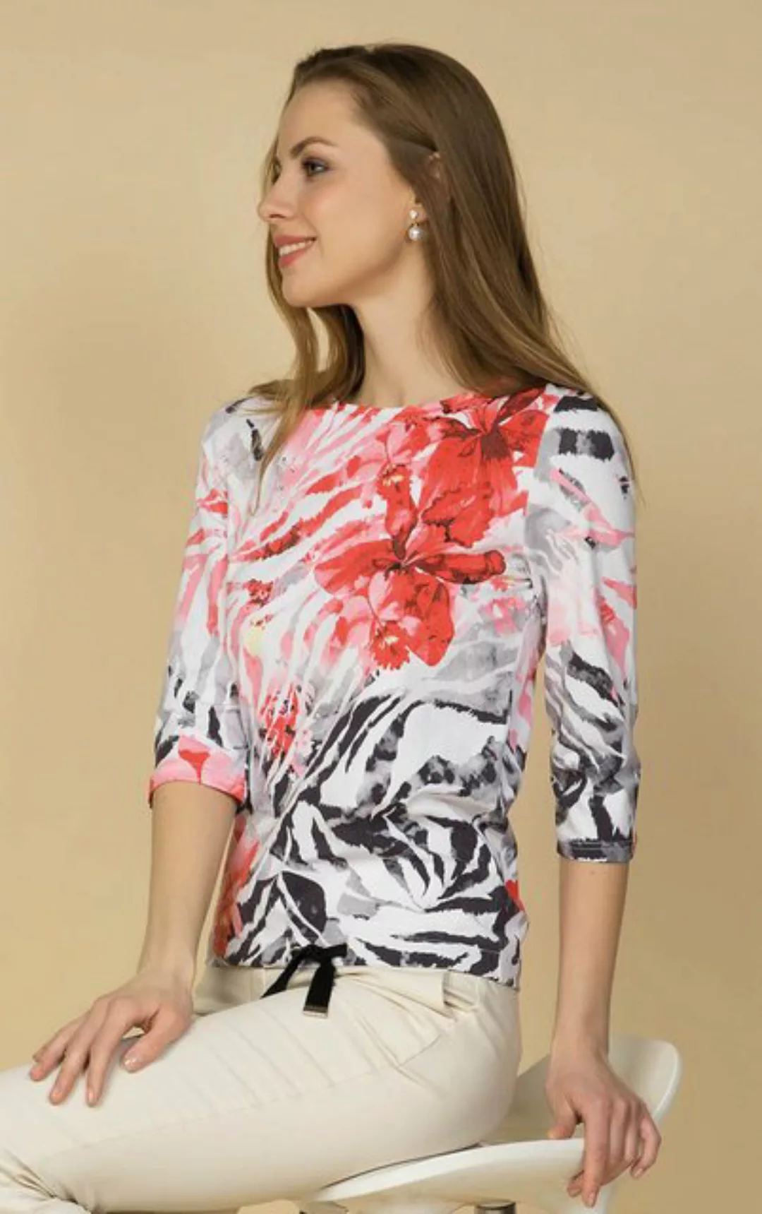 Passioni 3/4-Arm-Shirt Sommerpullover mit einem floralen Allover-Print und günstig online kaufen