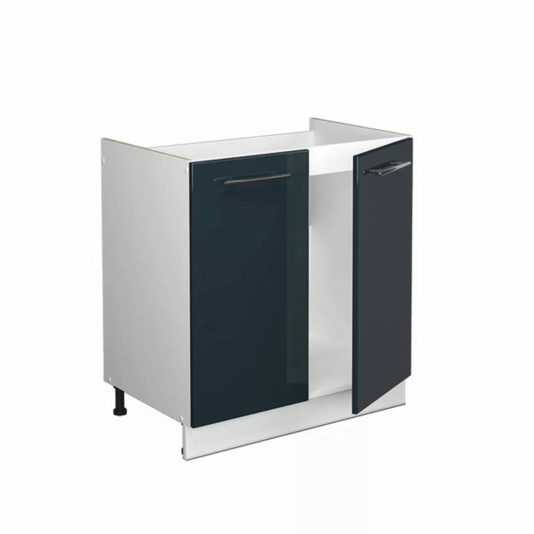 Vicco Spülenunterschrank Fame-Line, Dunkelblau Hochglanz/Weiß, 80 cm, AP Ei günstig online kaufen