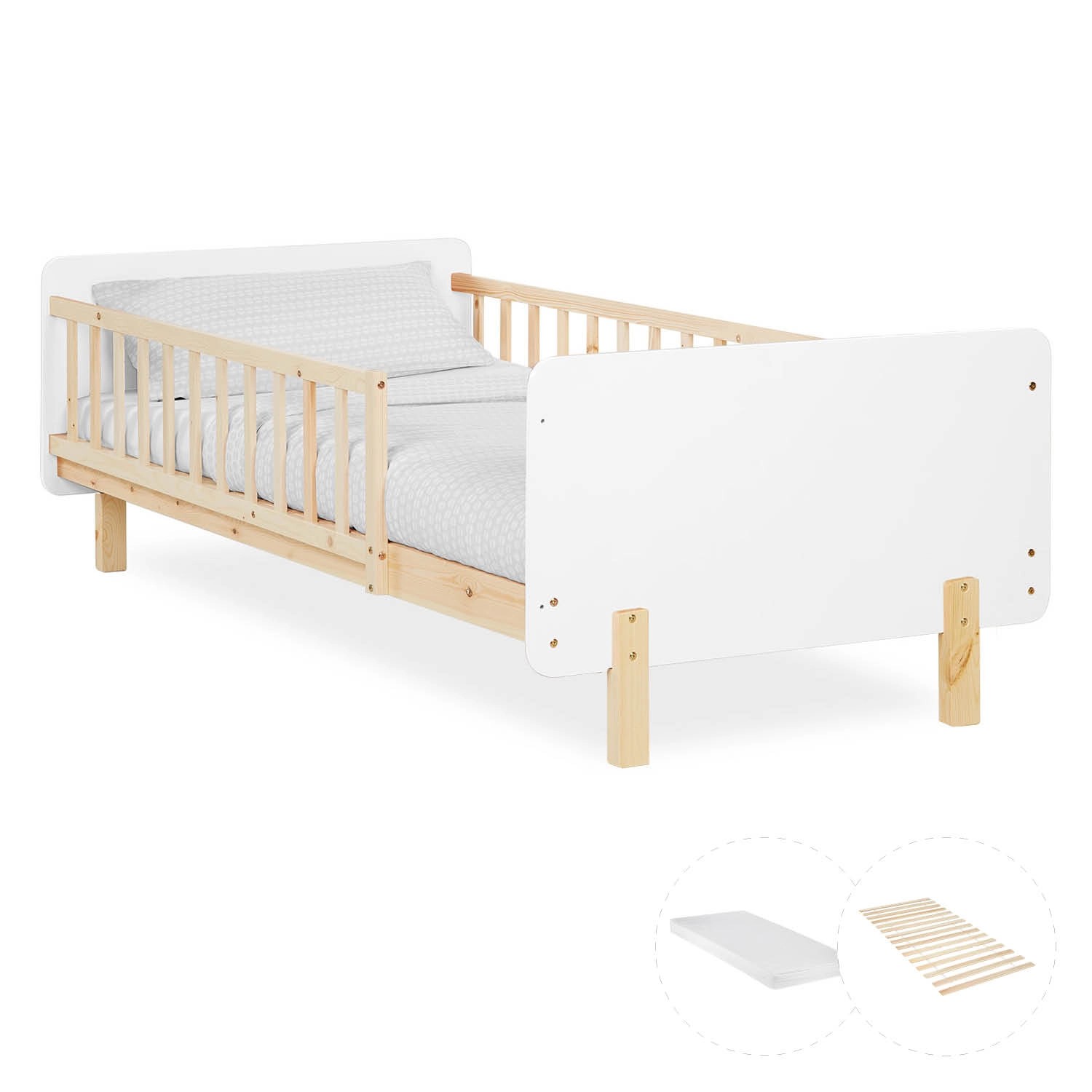Homestyle4u Kinderbett 90x200 mit Raufallschutz Lattenrost Matratze Weiß 28 günstig online kaufen