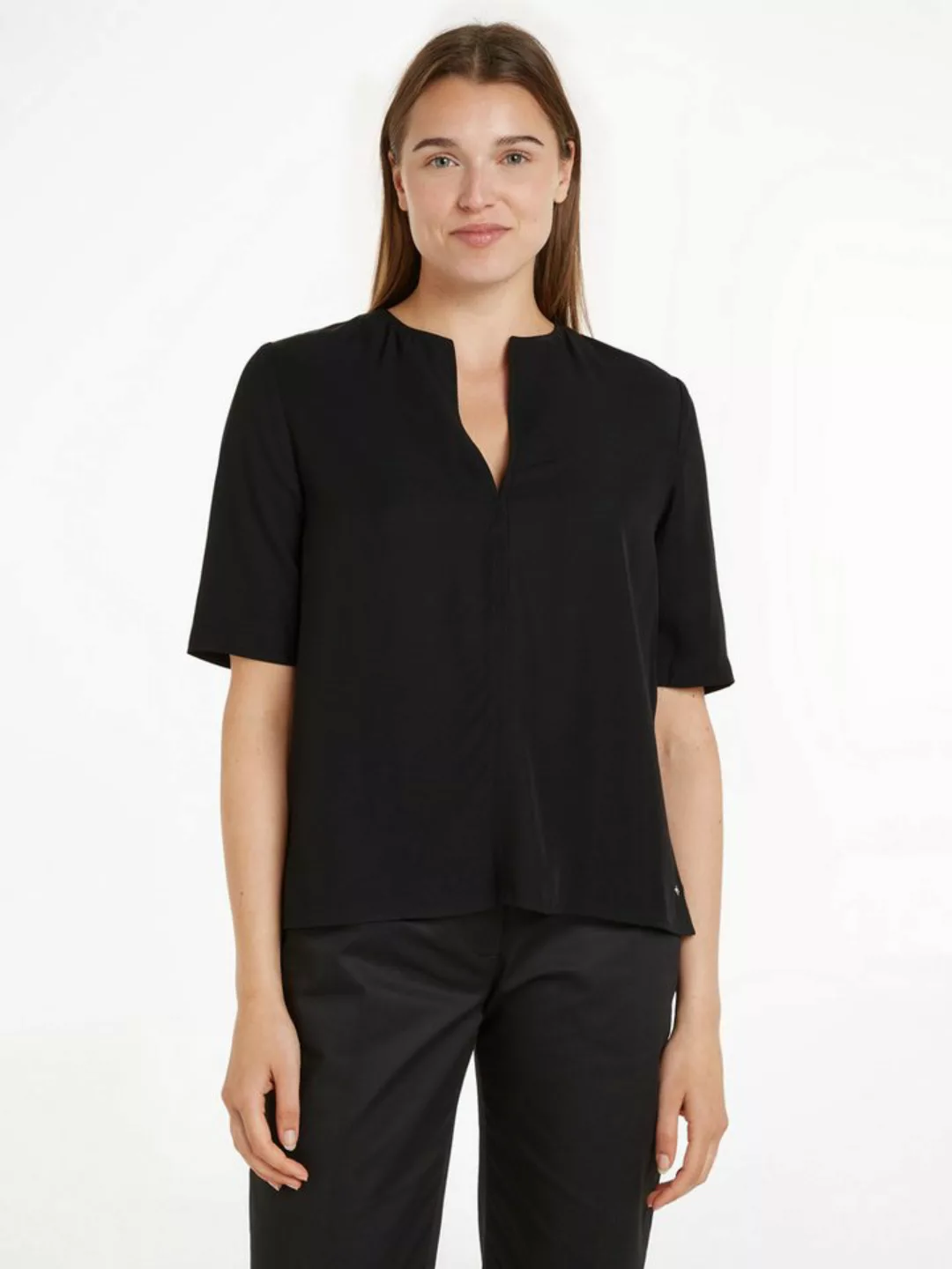 Tommy Hilfiger Klassische Bluse VISCOSE REGULAR V-NECK SS BLOUSE mit Tommy günstig online kaufen