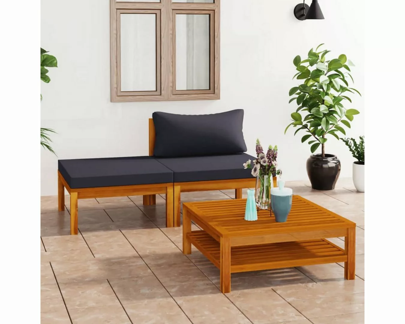 DOTMALL Loungesofa 2-teiliges Garten-Lounge-Set mit dunkelgrauen Kissen. Fa günstig online kaufen