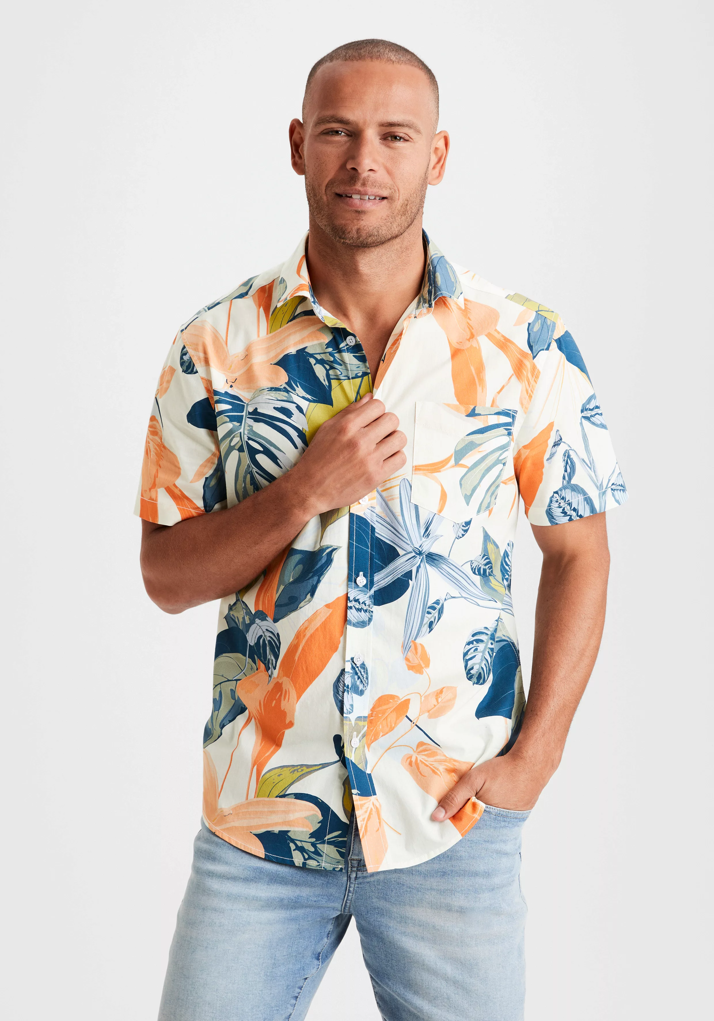 Beachtime Hawaiihemd mit Kentkragen, Freizeithemd mit Blätterprint aus rein günstig online kaufen