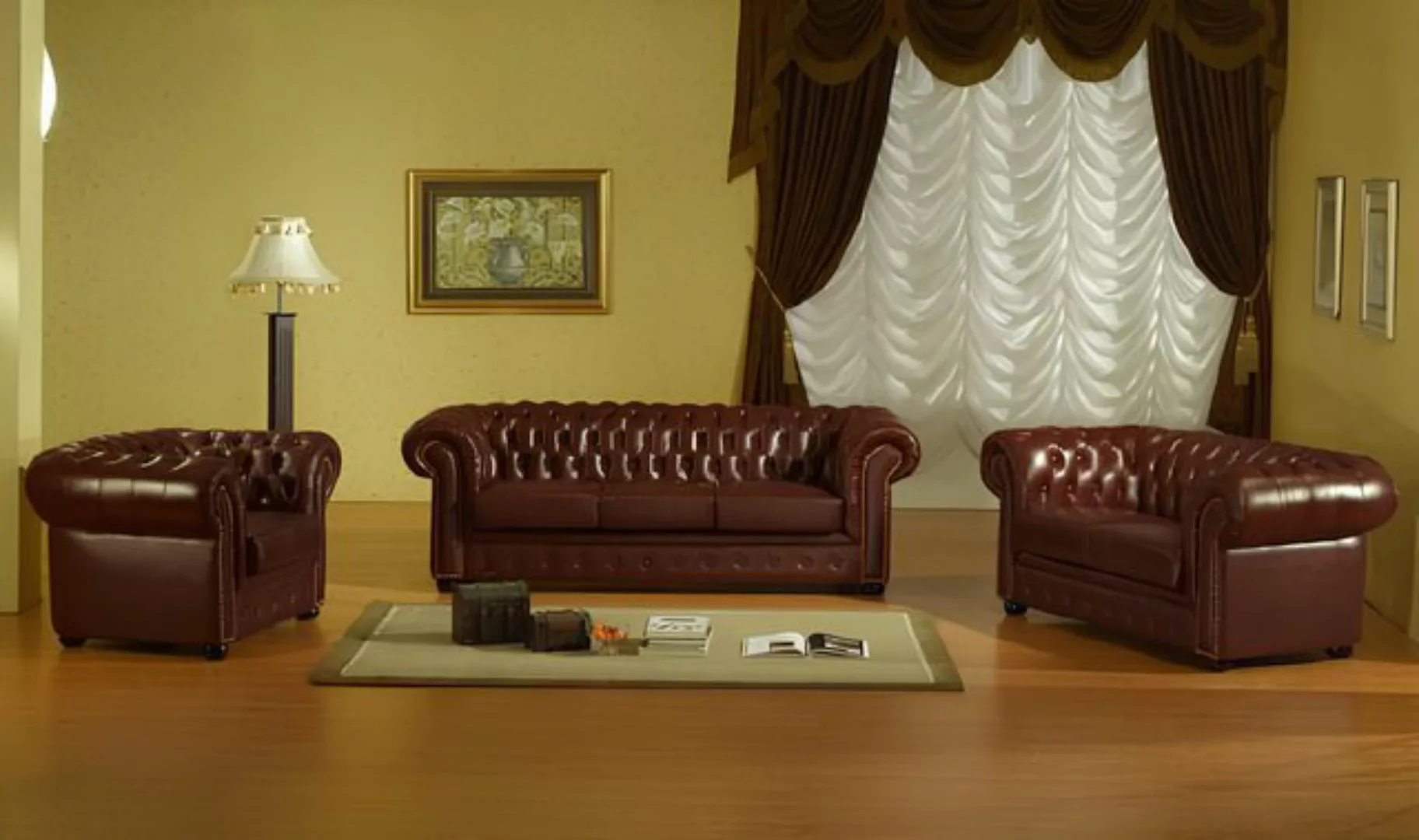 Xlmoebel Sofa Chesterfield Ledersofa Set 3+2+1 Kunstleder Couch Polstermöbe günstig online kaufen