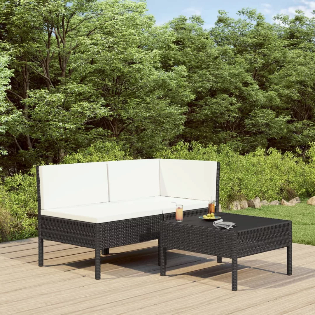 3-tlg. Garten-lounge-set Mit Auflagen Poly Rattan Schwarz günstig online kaufen