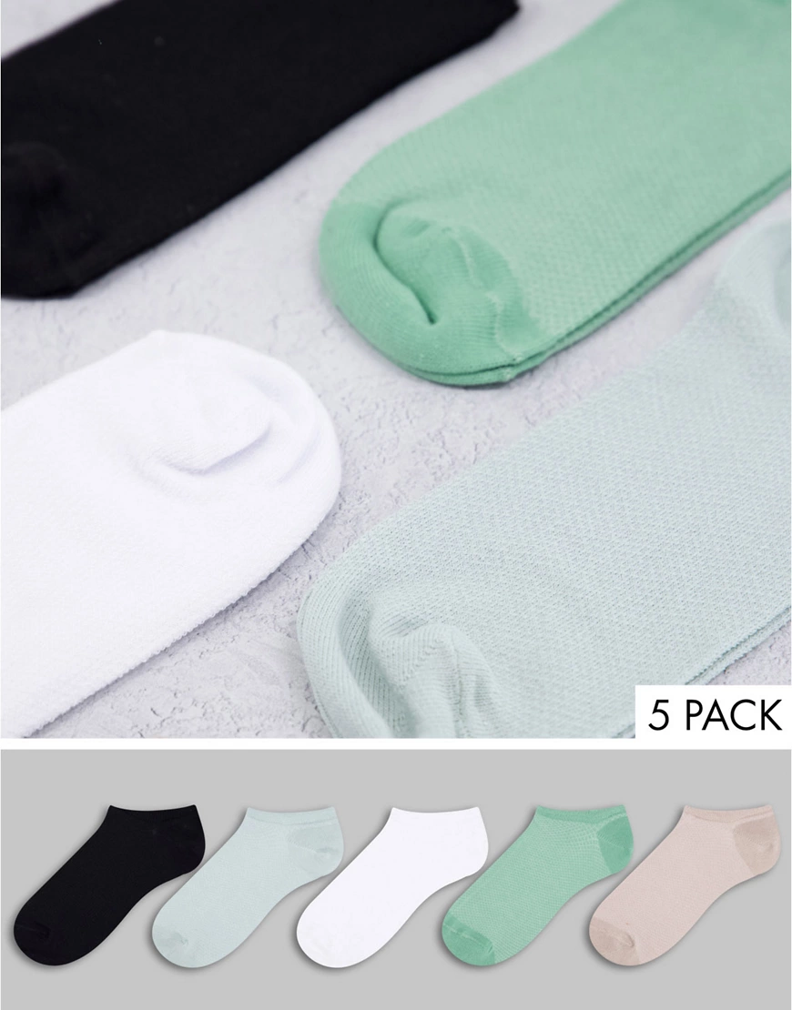 ASOS DESIGN – Sneaker-Socken in neutralen Farben und Waffeloptik im 5er-Pac günstig online kaufen