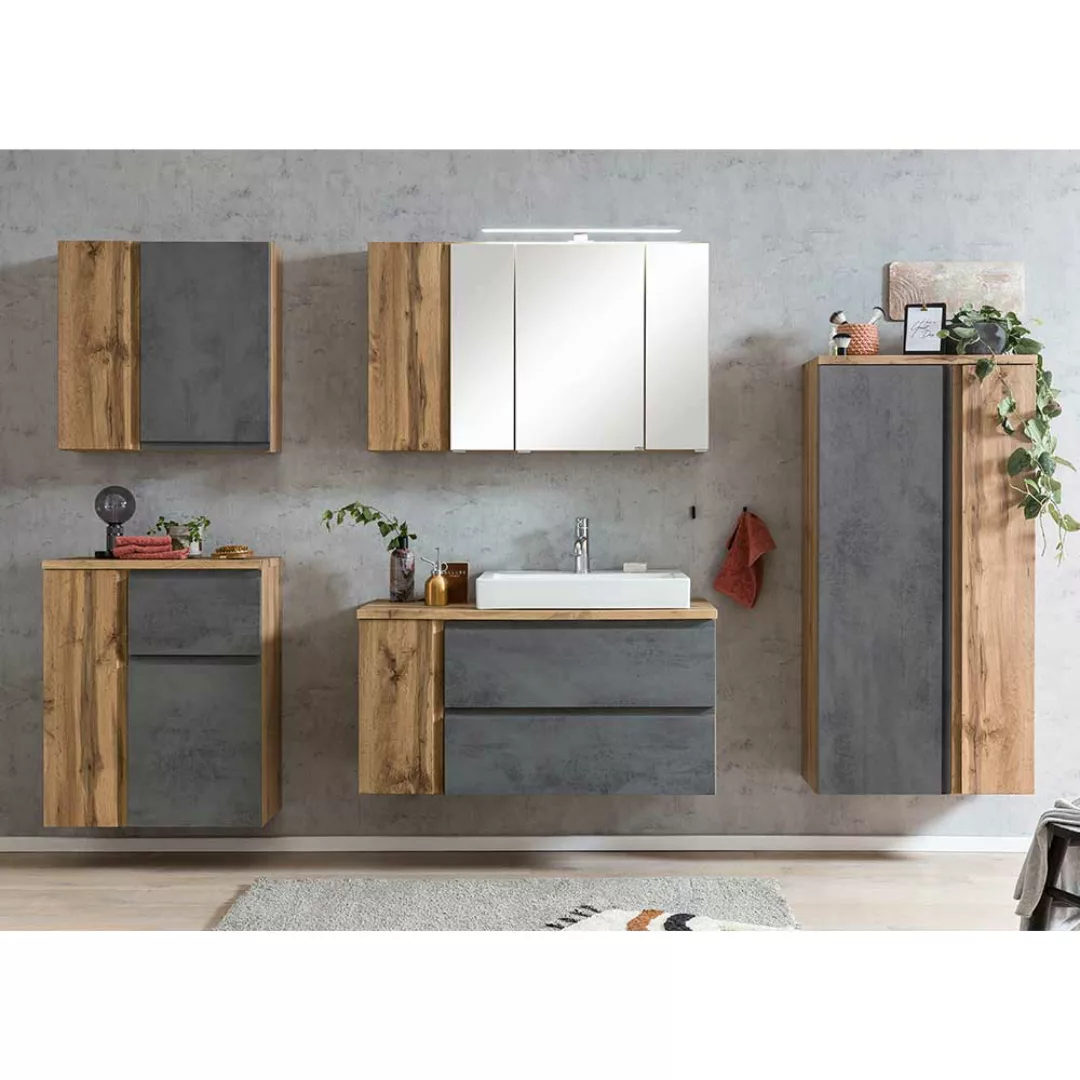 Modernes Badmöbel Set mit Waschbecken Spiegelschrank (fünfteilig) günstig online kaufen