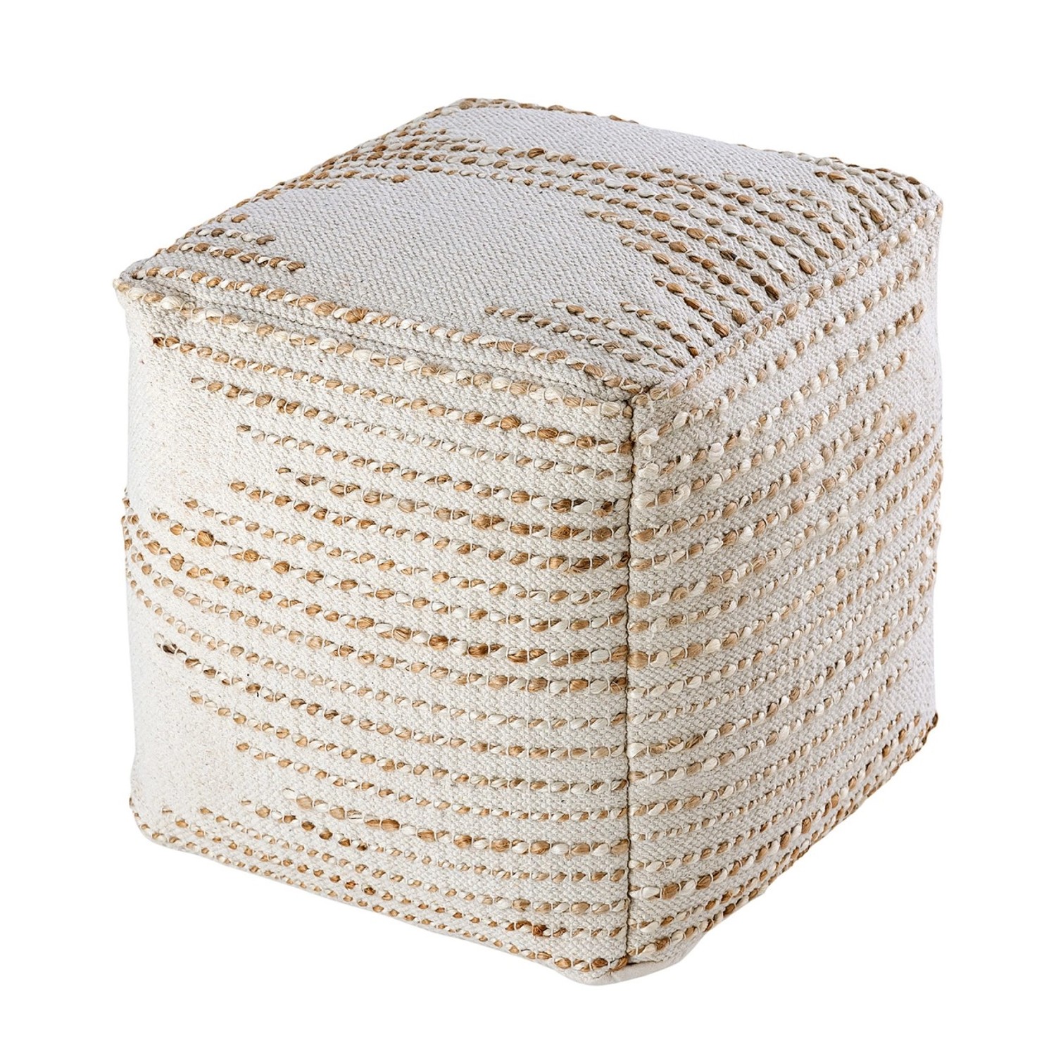 Casamia Pouf Würfel Jute Boho Weiß Hellbraun günstig online kaufen