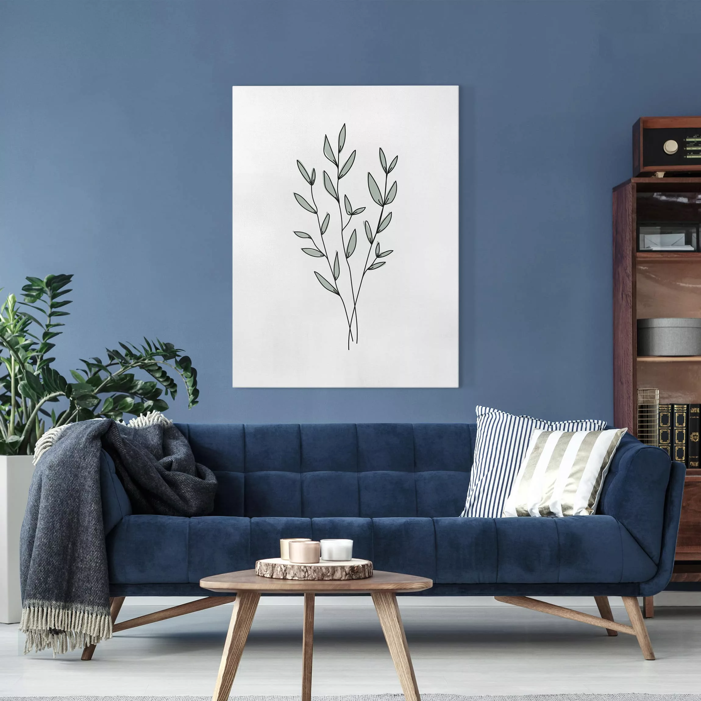 Leinwandbild Blumen - Hochformat Zweige Line Art günstig online kaufen