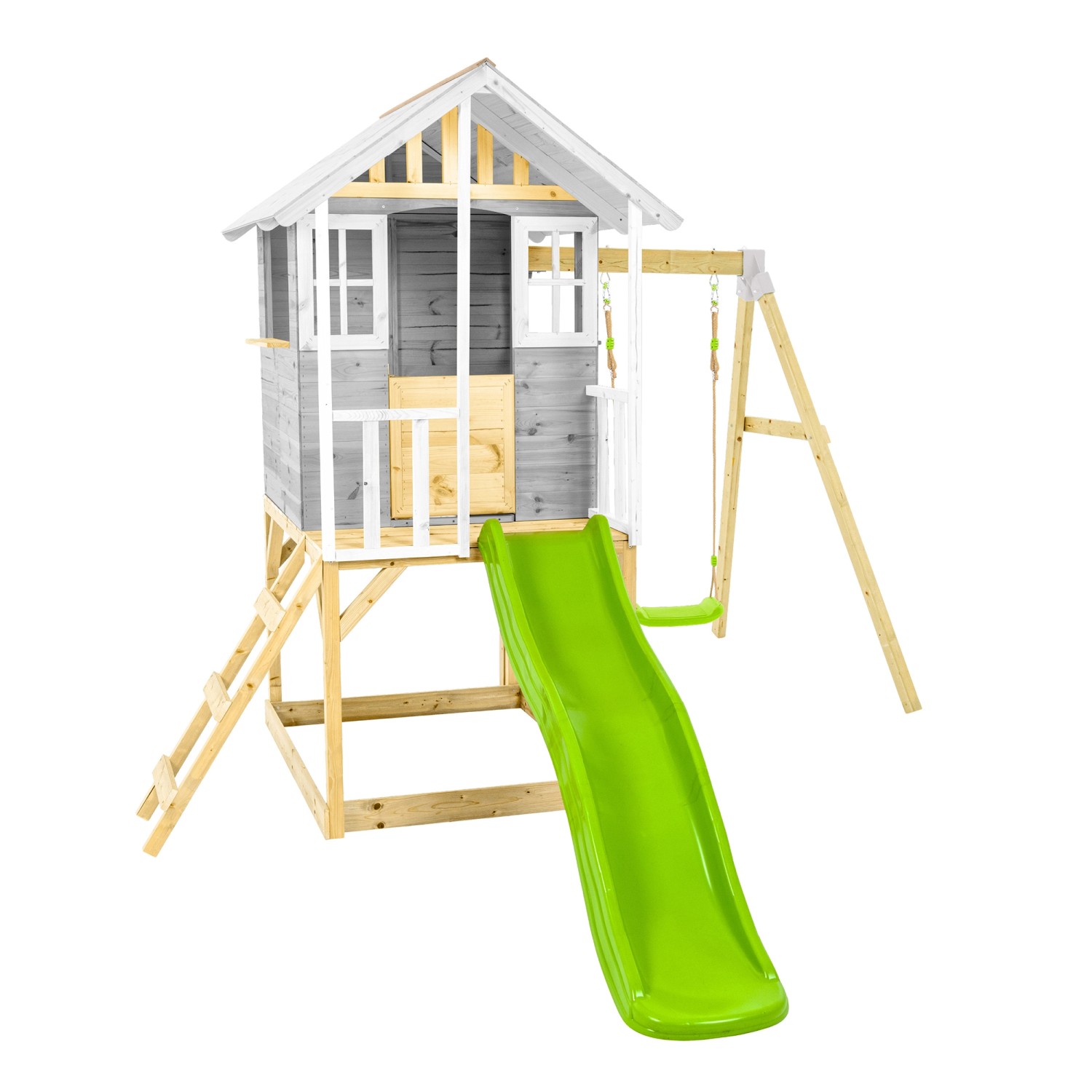 Zwerkules Spielhaus Valli 2 m. Rutsche u. Schaukel 352 x 280 x 244 cm Grau günstig online kaufen