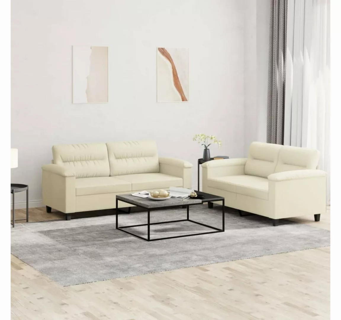 vidaXL Sofa Sofagarnitur Set mit Kissen Kunstleder, 2-tlg., Creme günstig online kaufen