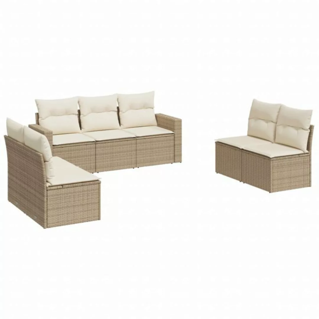 vidaXL Sofaelement 7-tlg. Garten-Sofagarnitur mit Kissen Beige Poly Rattan günstig online kaufen