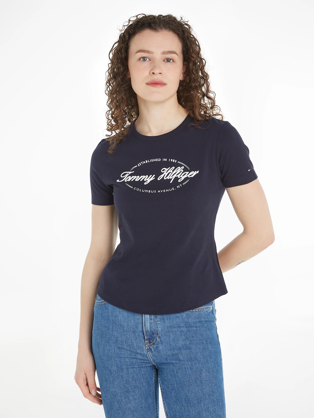 Tommy Hilfiger Rundhalsshirt "SLIM HILFIGER SCRIPT C-NK SS" günstig online kaufen