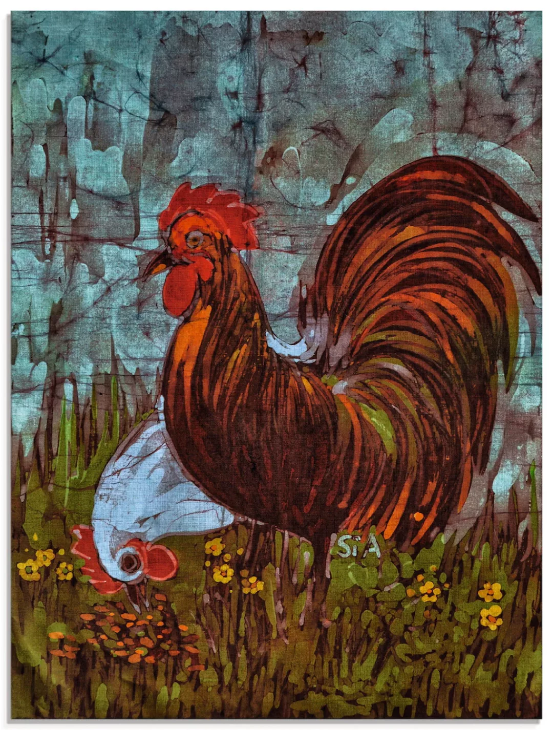 Artland Glasbild "Zweisam - Hahn und Henne", Vögel, (1 St.) günstig online kaufen