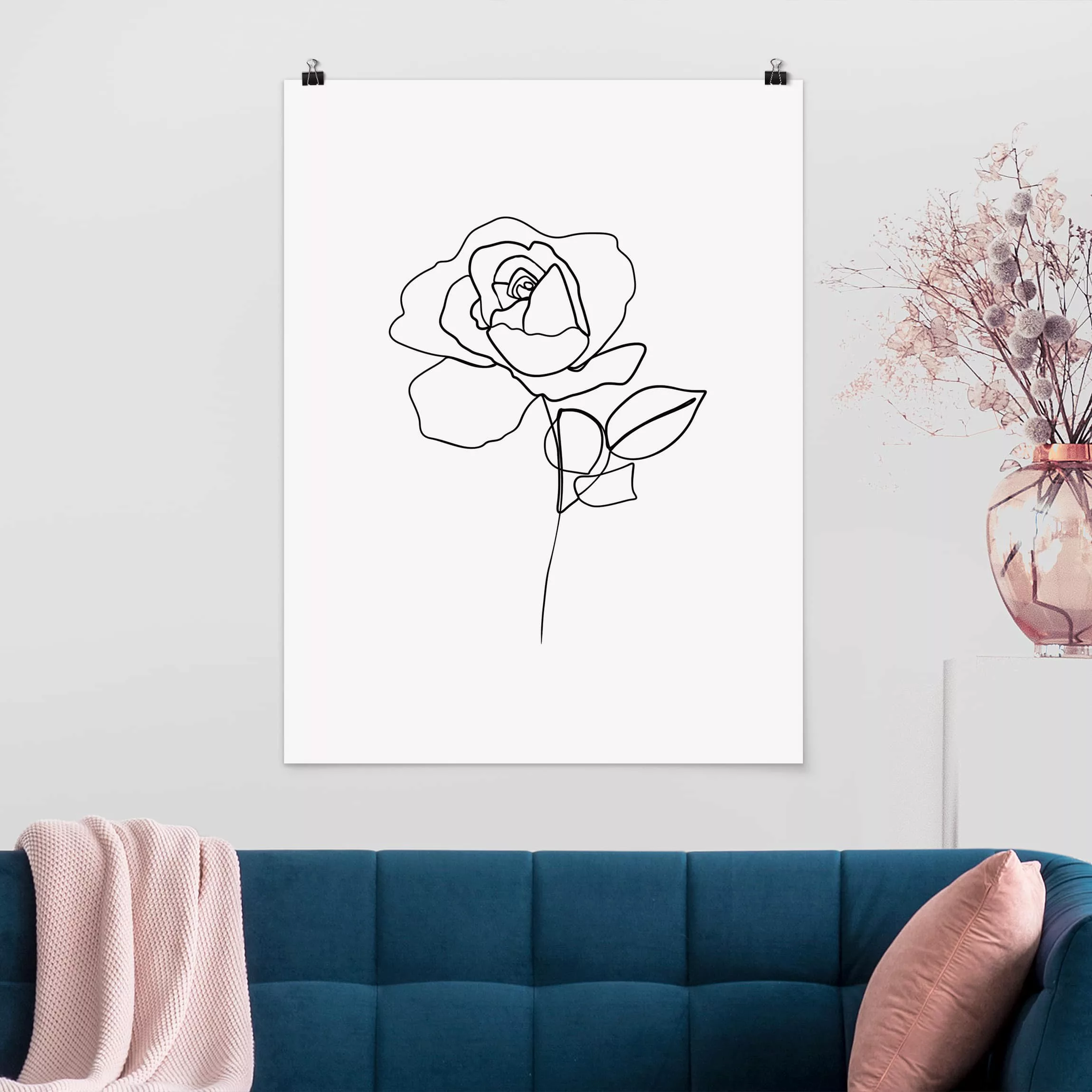 Poster - Hochformat Line Art Rose Schwarz Weiß günstig online kaufen