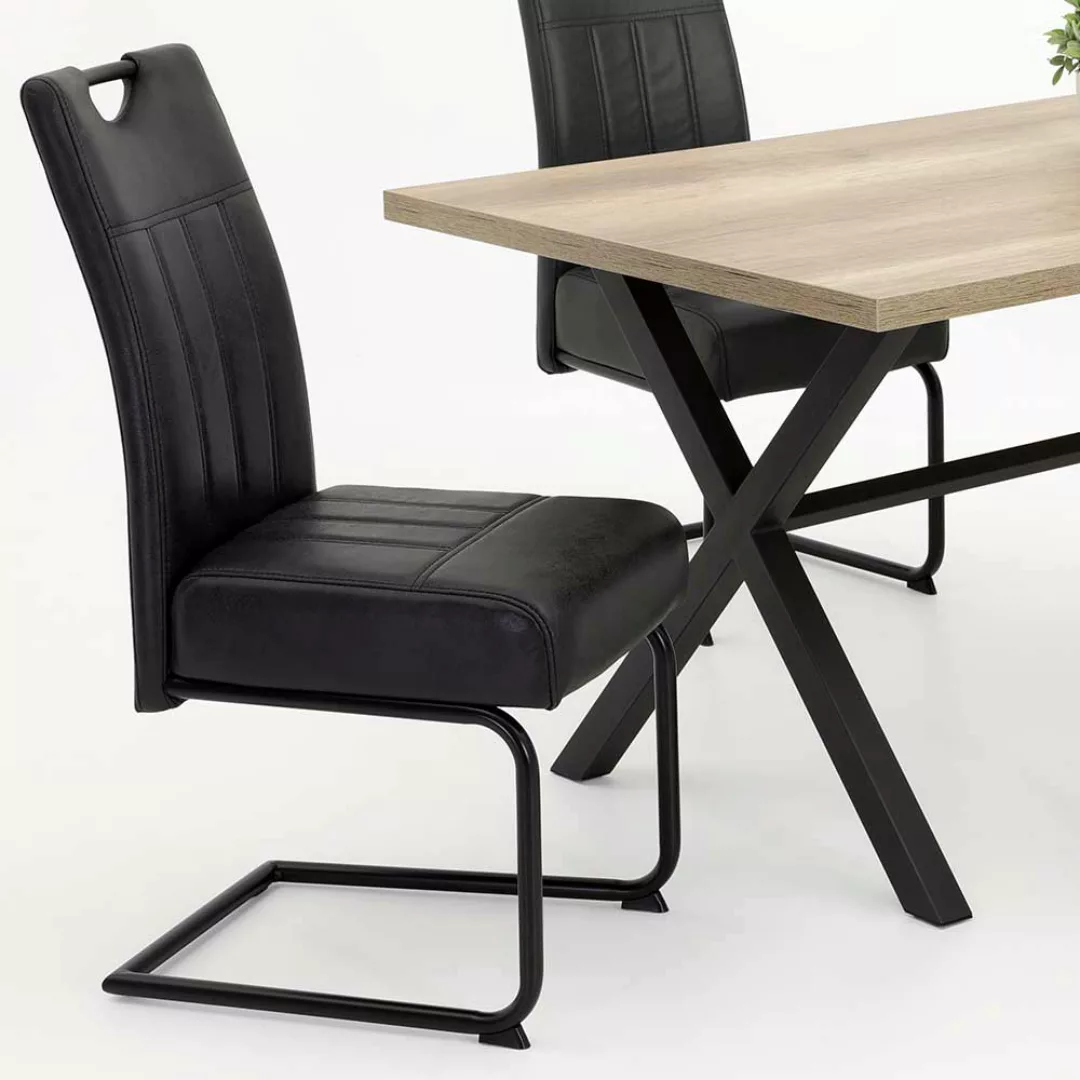 Esszimmereinrichtung in Schwarz und Wildeichefarben 140 cm Tisch (fünfteili günstig online kaufen