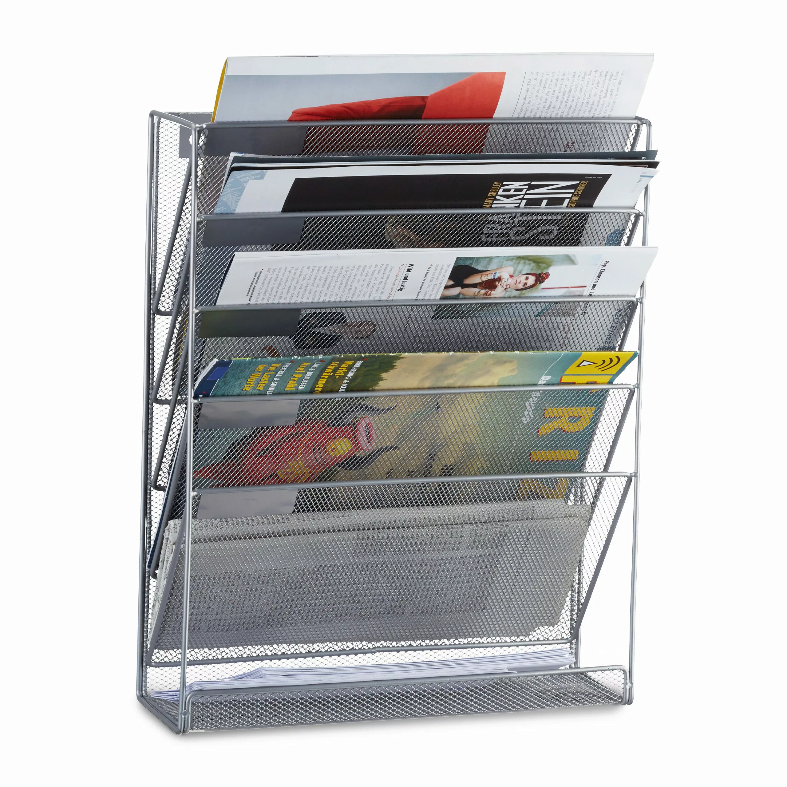 relaxdays Zeitungsständer Zeitschriftenhalter Wand, Silber günstig online kaufen