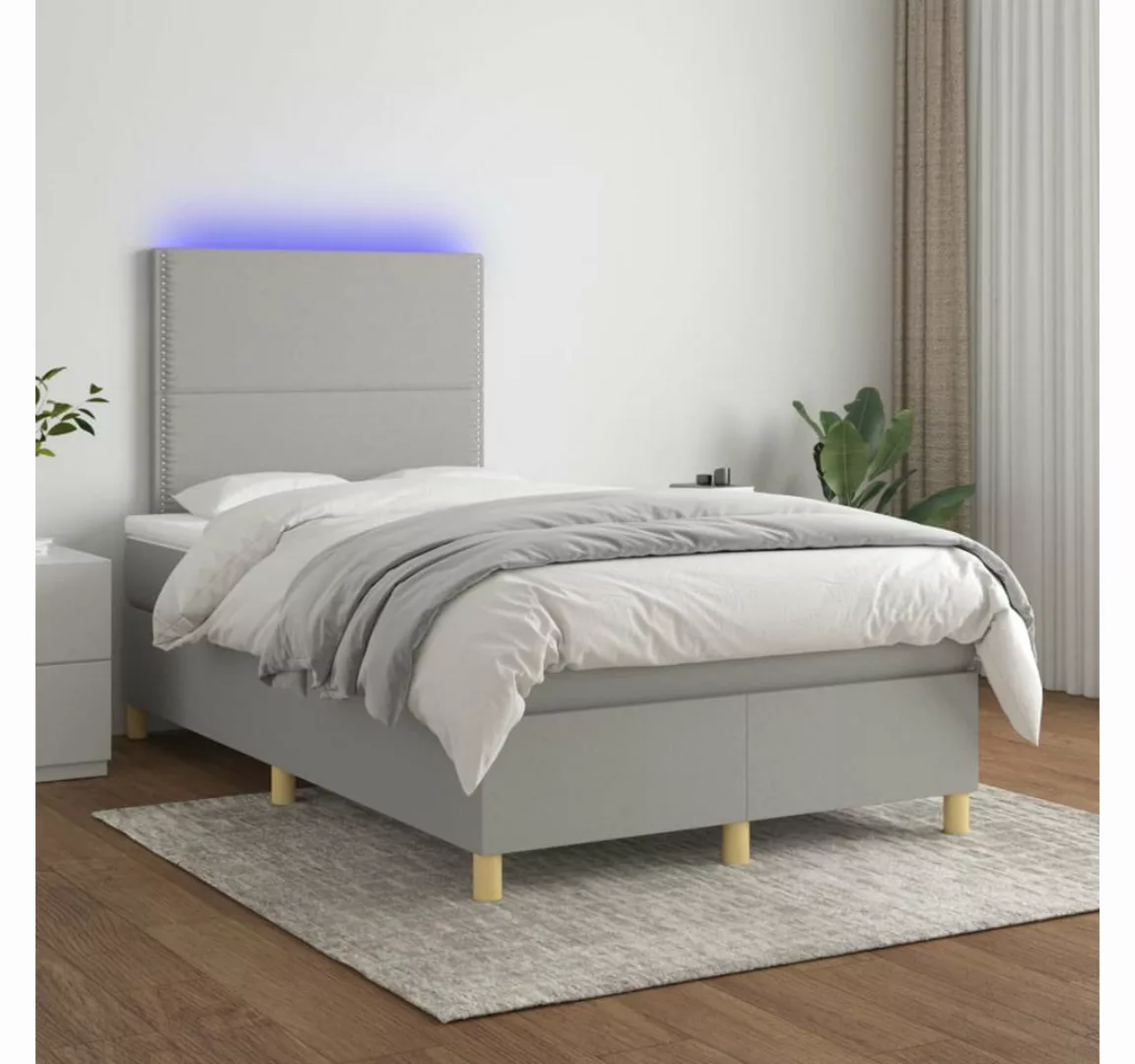 vidaXL Boxspringbett (120 x 200 cm, mit Nieten, Hellgrau), mit LED günstig online kaufen