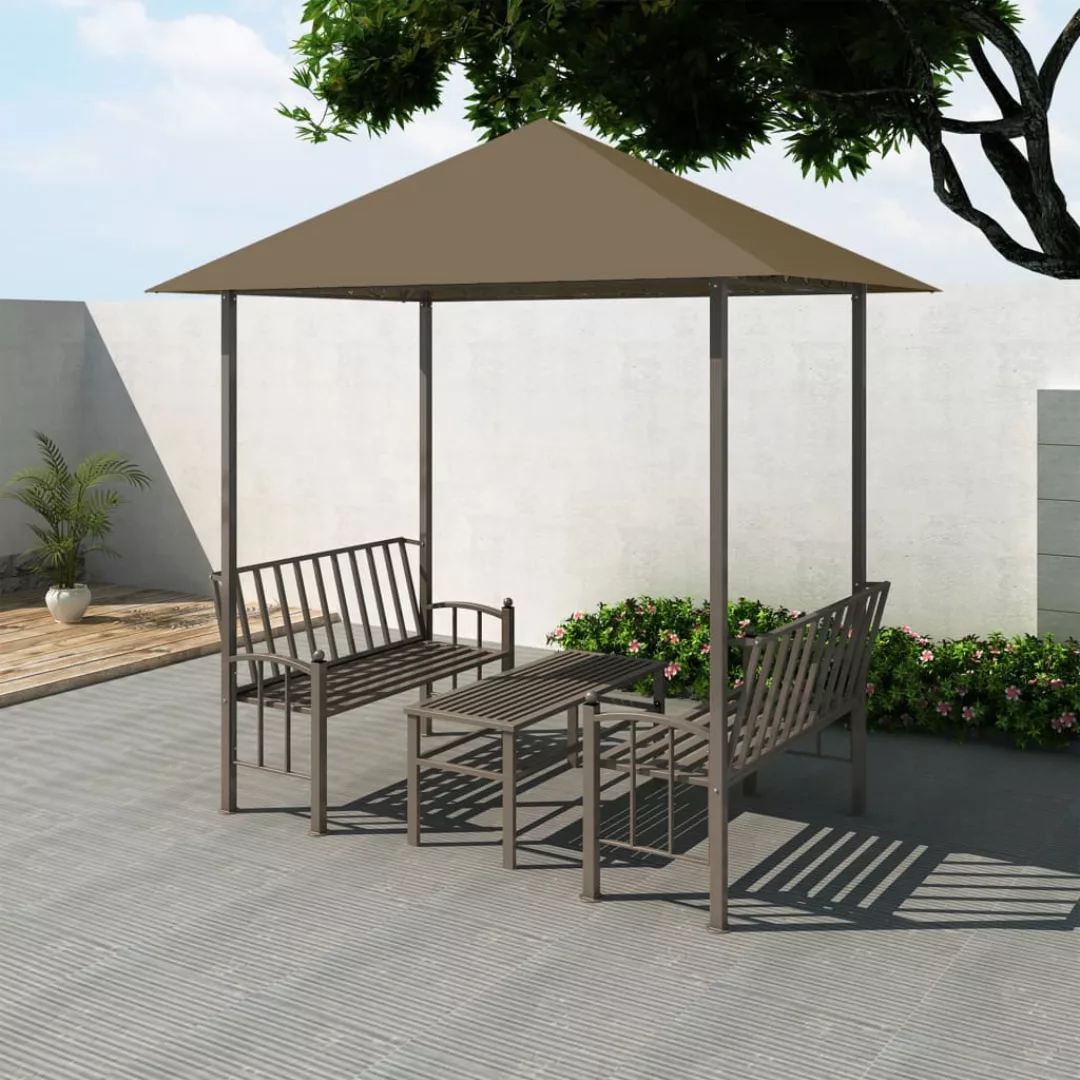 Gartenpavillon Mit Tisch Und Bänken 2,5x1,5x2,4 M Taupe 180 G/mãâ² günstig online kaufen