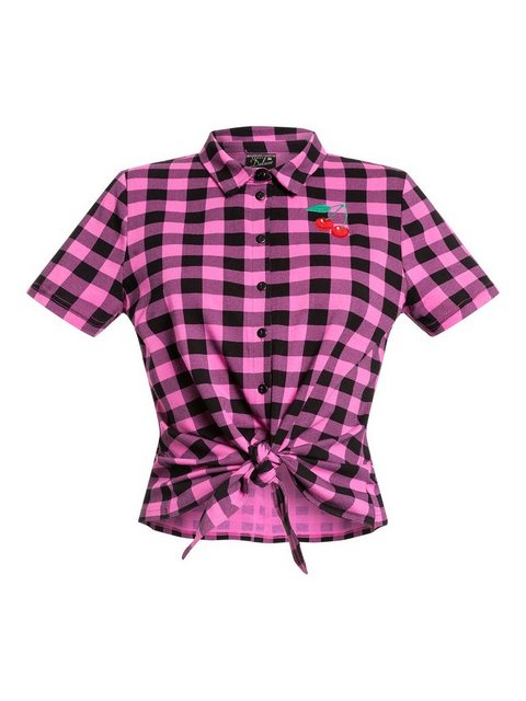 Pussy Deluxe Pink checkered Damen Kurzarmbluse schwarz/lightpink günstig online kaufen