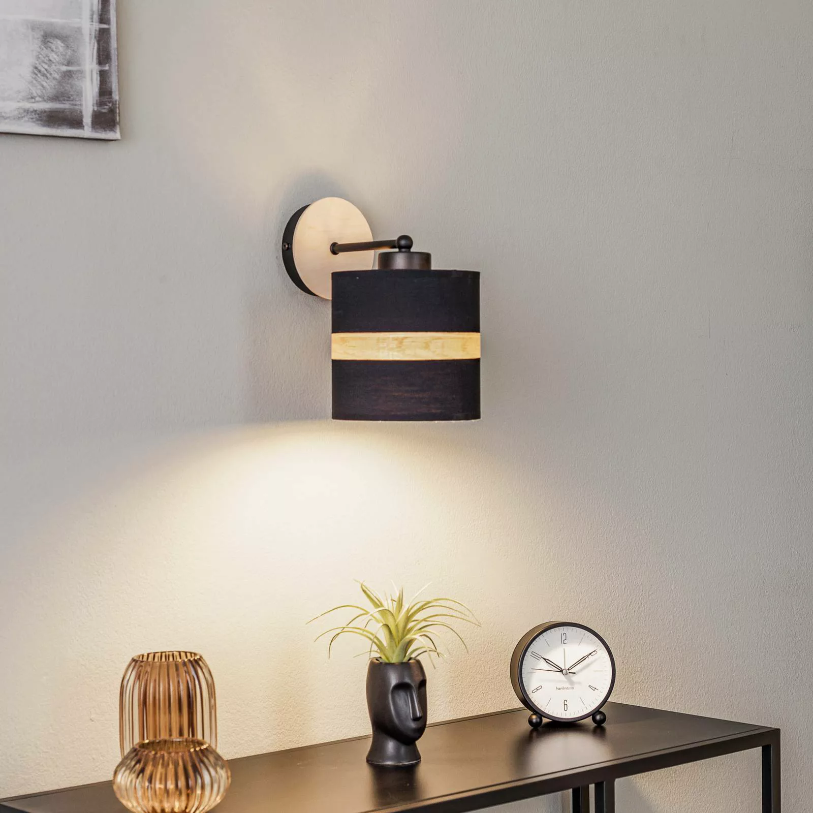 Wandleuchte Terra aus Holz und Textil, schwarz günstig online kaufen