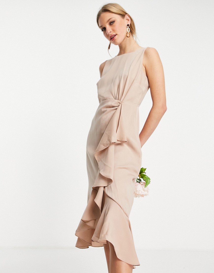 Maya – Bridesmaid – Wickelkleid in dezentem Blush mit Rüschenbesatz-Neutral günstig online kaufen