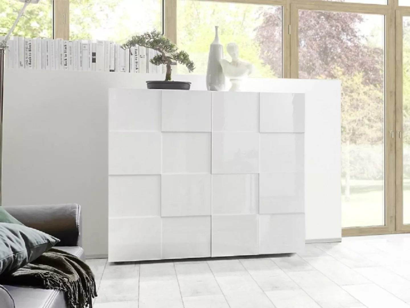 Highboard mit 2 Türen - Weiß lackiert - CALISTO günstig online kaufen