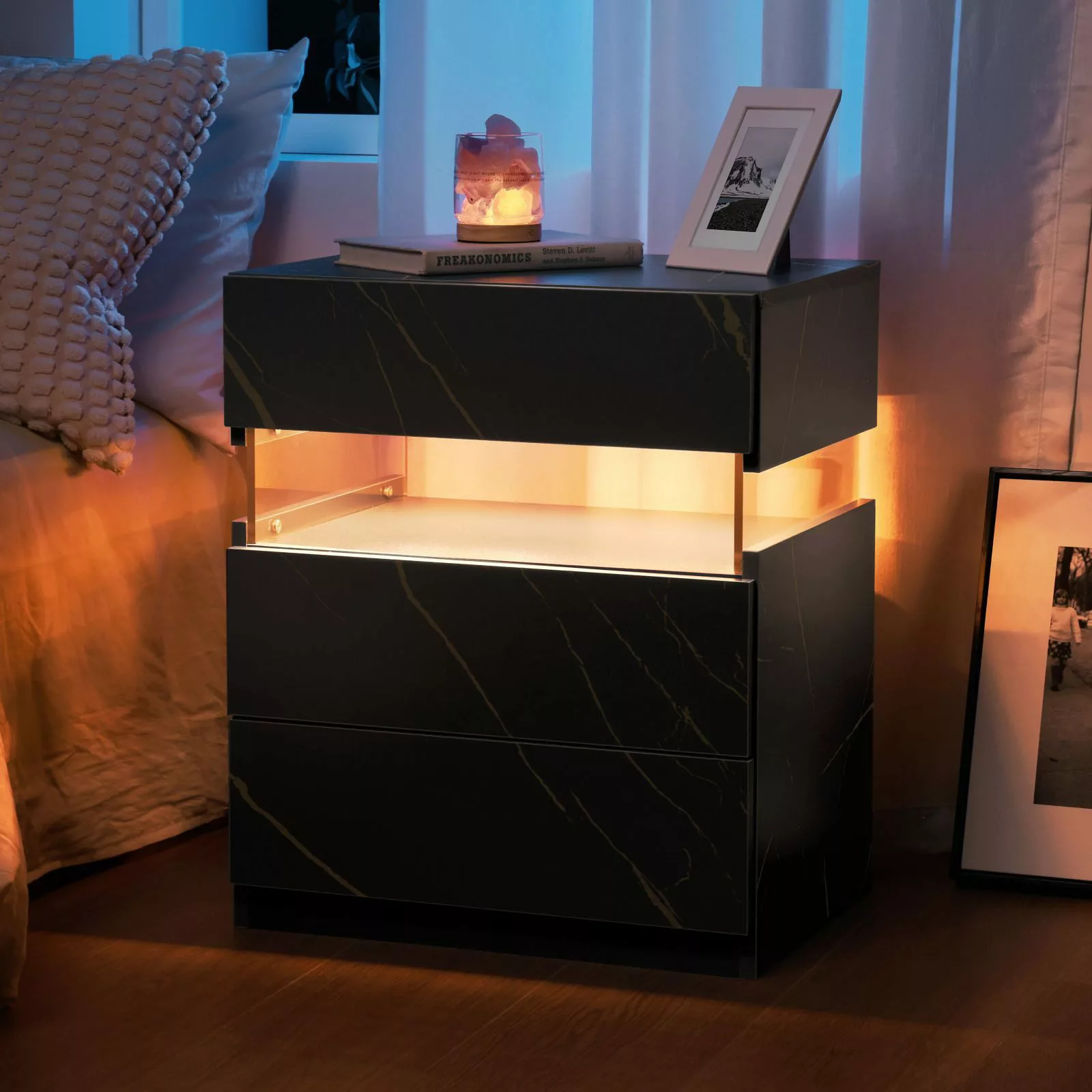 BlingBin Nachttisch LED Nachttisch mit 3 günstig online kaufen