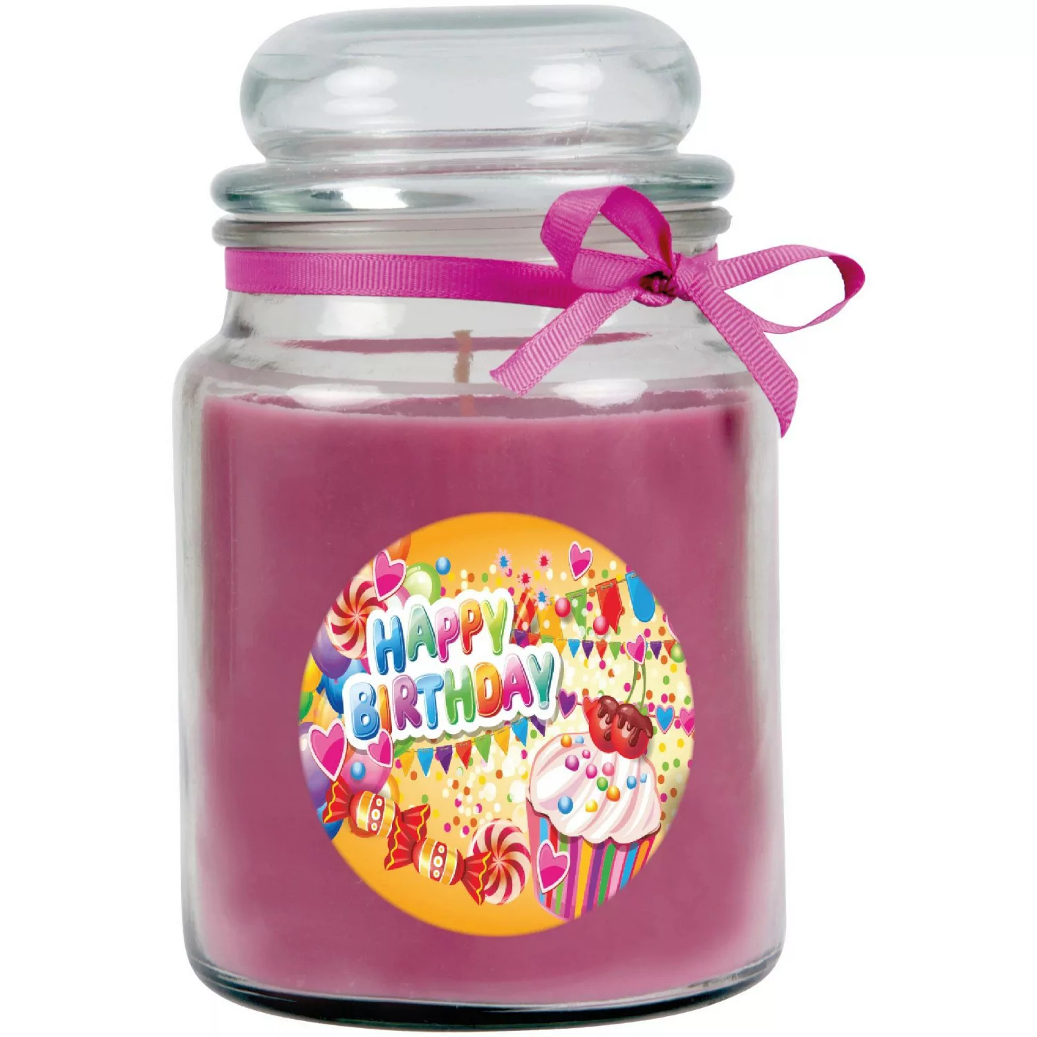 HS Candle Duftkerze & Glas Happy Birthday Bonbon Lavendel Cupcake günstig online kaufen