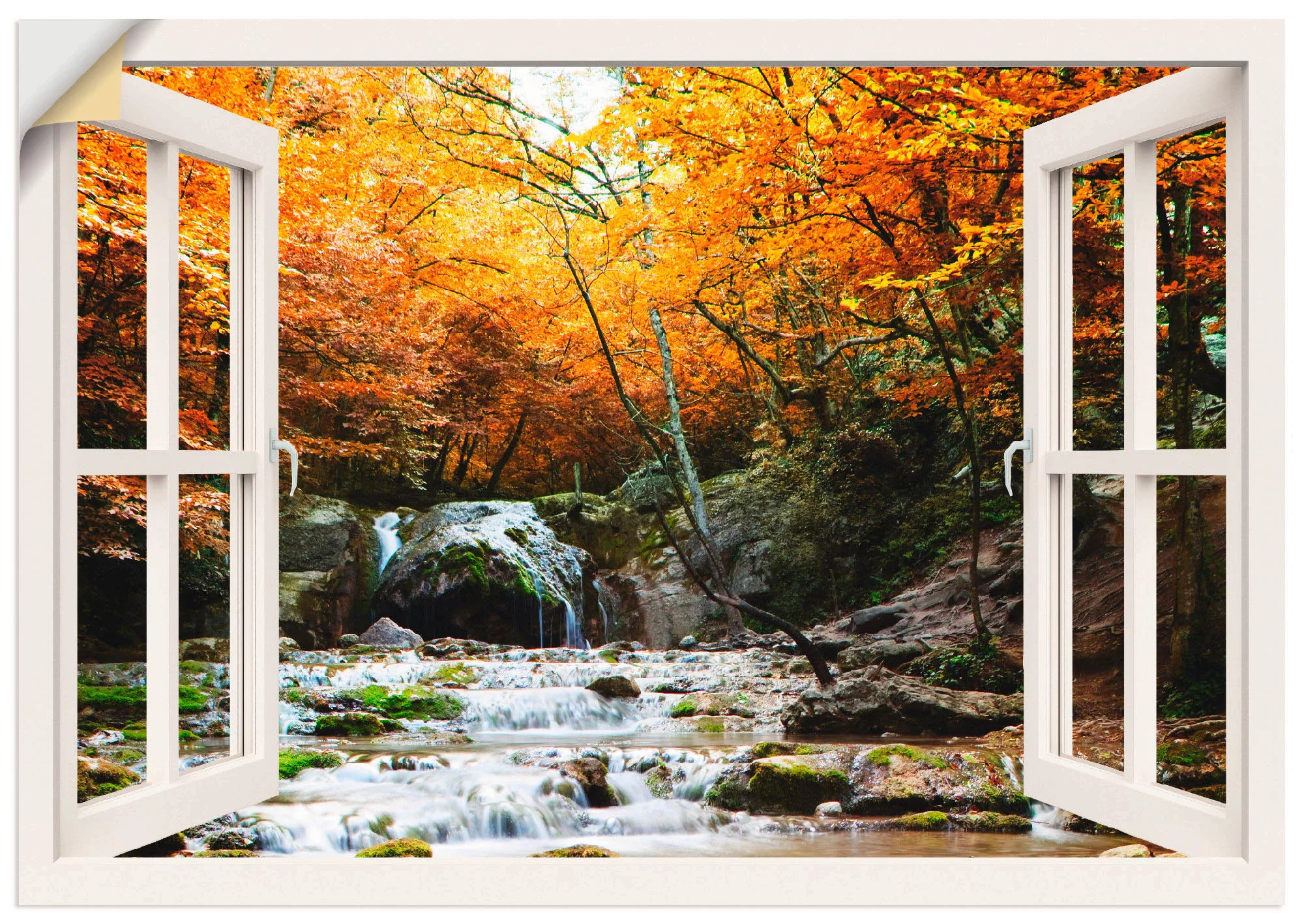 Artland Wandfolie »Herbstlicher Wasserfall, weiß«, Fensterblick, (1 St.), s günstig online kaufen