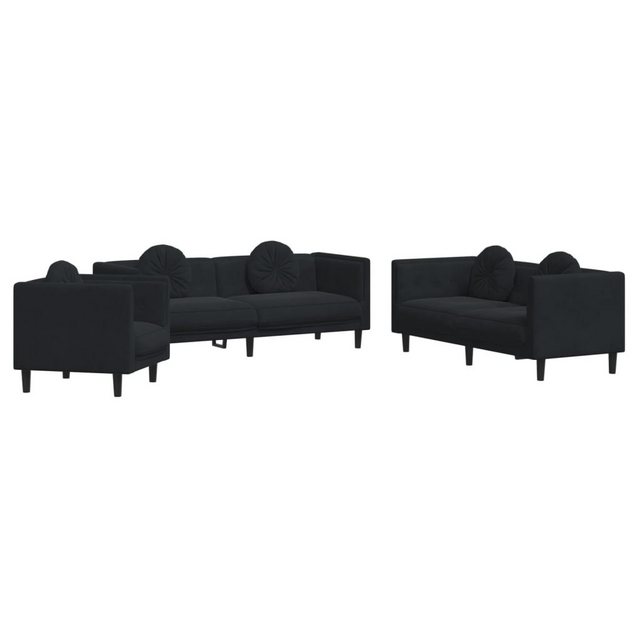 vidaXL Sofa Sofagarnitur Set mit Kissen Samt, 3-tlg., Schwarz günstig online kaufen