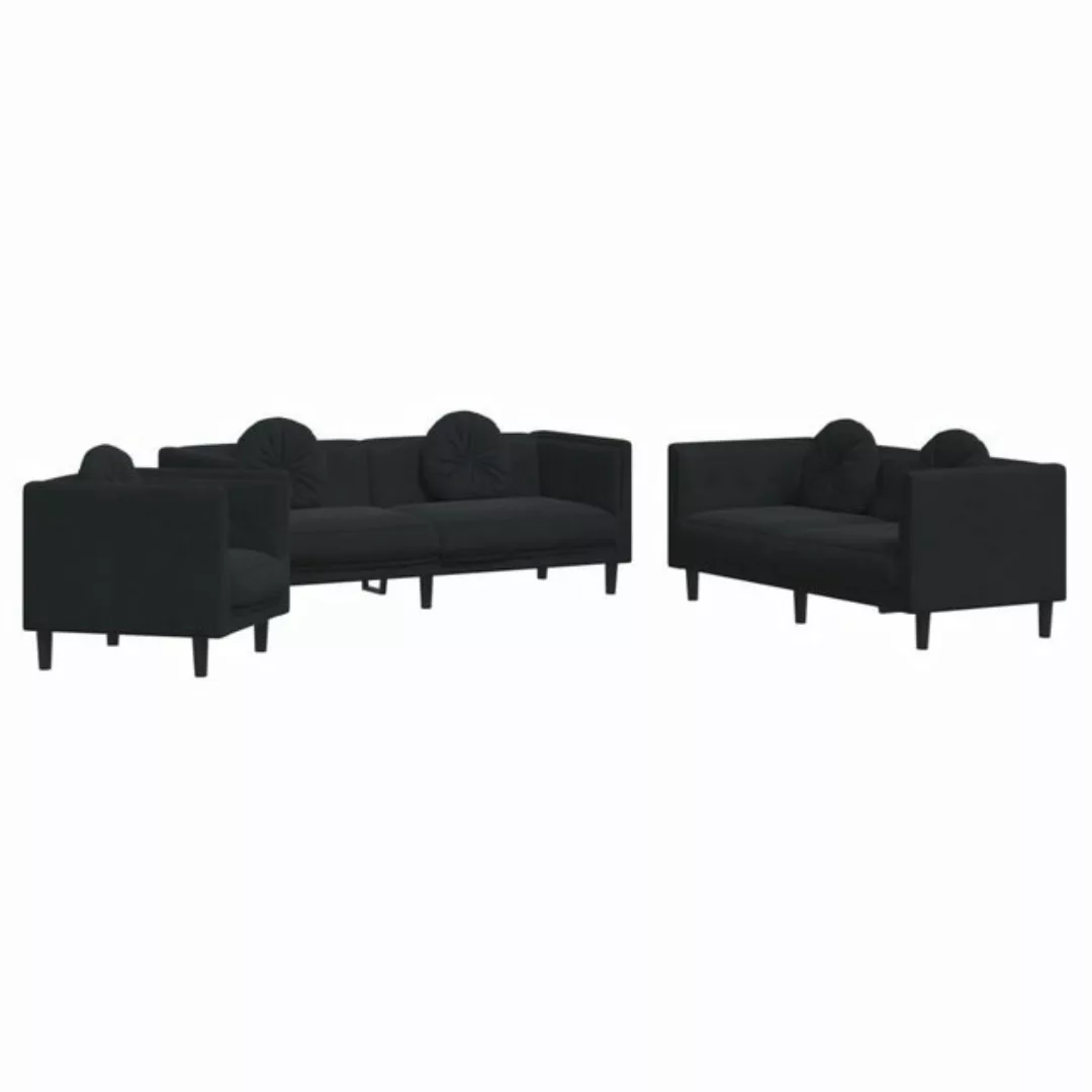 vidaXL Sofa, 3-tlg. Sofagarnitur mit Kissen Schwarz Samt günstig online kaufen