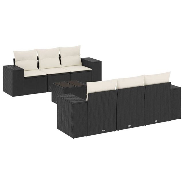 vidaXL Sofaelement 7-tlg. Garten-Sofagarnitur mit Kissen Schwarz Poly Ratta günstig online kaufen