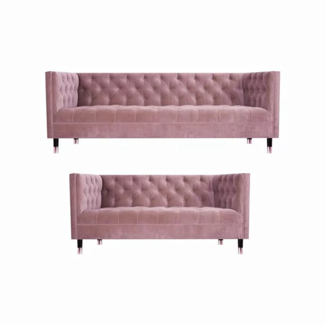 JVmoebel Chesterfield-Sofa Luxus Komplett 2x Sofas Sofa Dreisitze mit Zweis günstig online kaufen