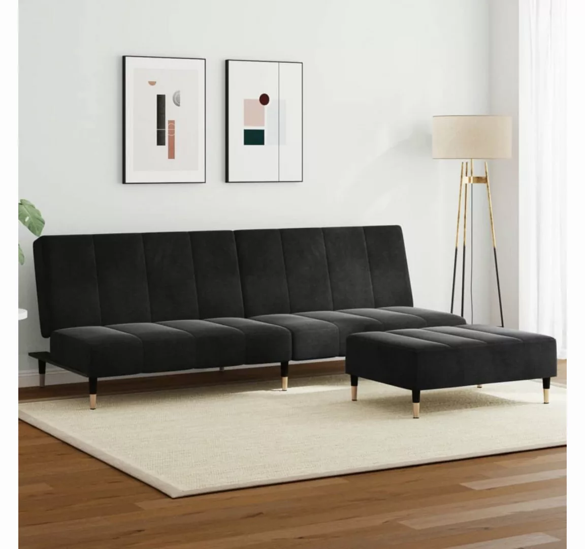 vidaXL Sofa Schlafsofa 2-Sitzer mit Fußhocker Samt, Schwarz günstig online kaufen