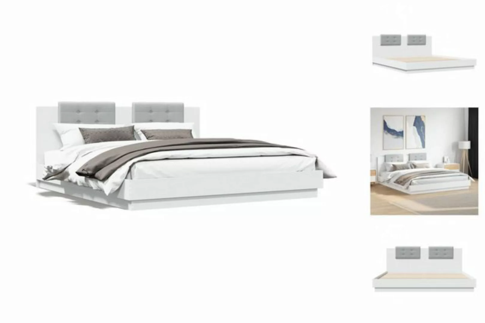 vidaXL Bettgestell Bettgestell mit Kopfteil Weiß 180x200 cm Spanplatte Bett günstig online kaufen
