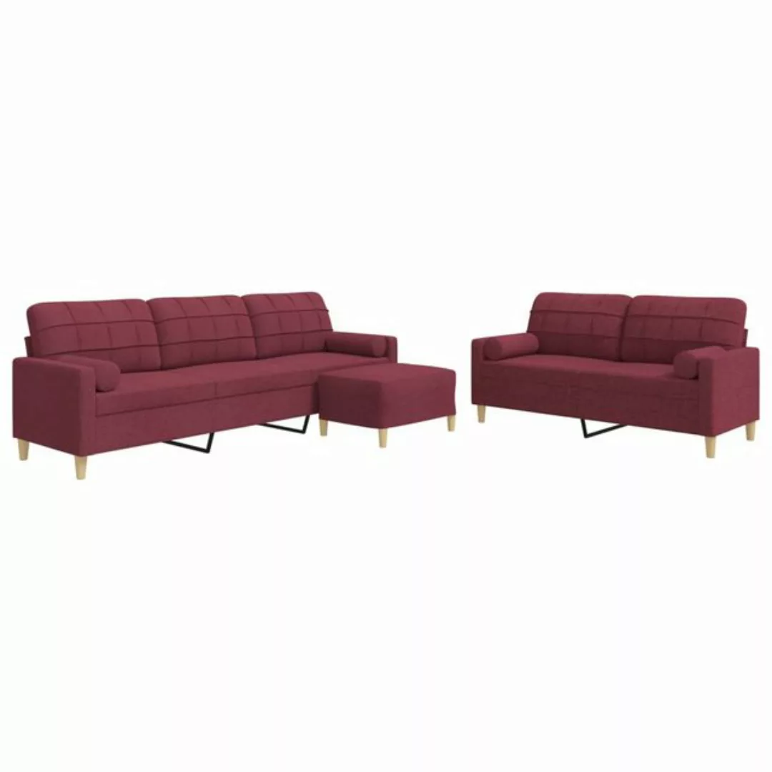 vidaXL Sofa 3-tlg. Sofagarnitur mit Fußhocker & Dekokissen Weinrot Stoff günstig online kaufen