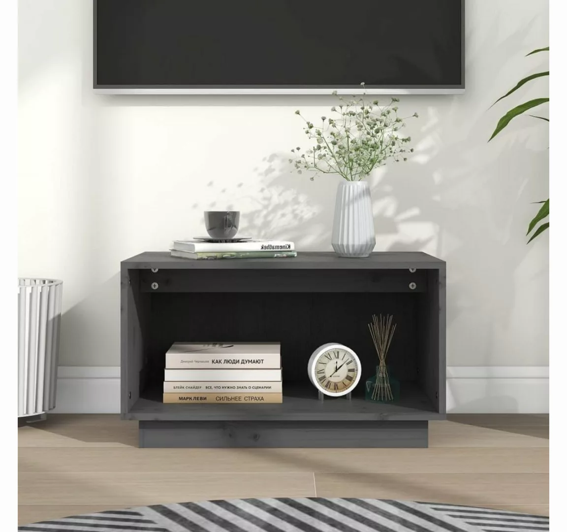 vidaXL TV-Schrank TV-Schrank Grau 60x35x35 cm Massivholz Kiefer Lowboard günstig online kaufen