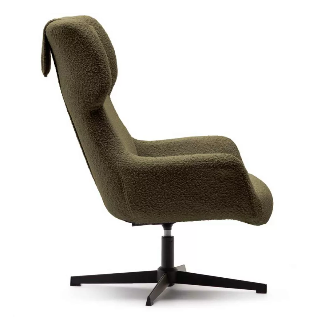 Drehbarer Wohnzimmer Sessel in Dunkelgrün Boucle Sterngestell günstig online kaufen