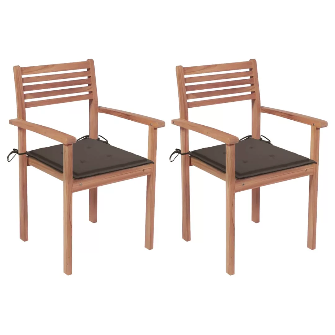 Gartenstühle 2 Stk. Mit Taupe Kissen Massivholz Teak günstig online kaufen