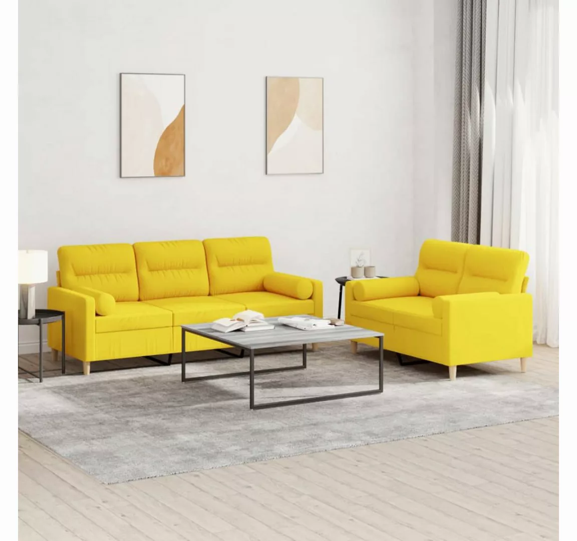 vidaXL Sofa Sofagarnitur Set mit Kissen Stoff, 2-tlg., Gelb günstig online kaufen