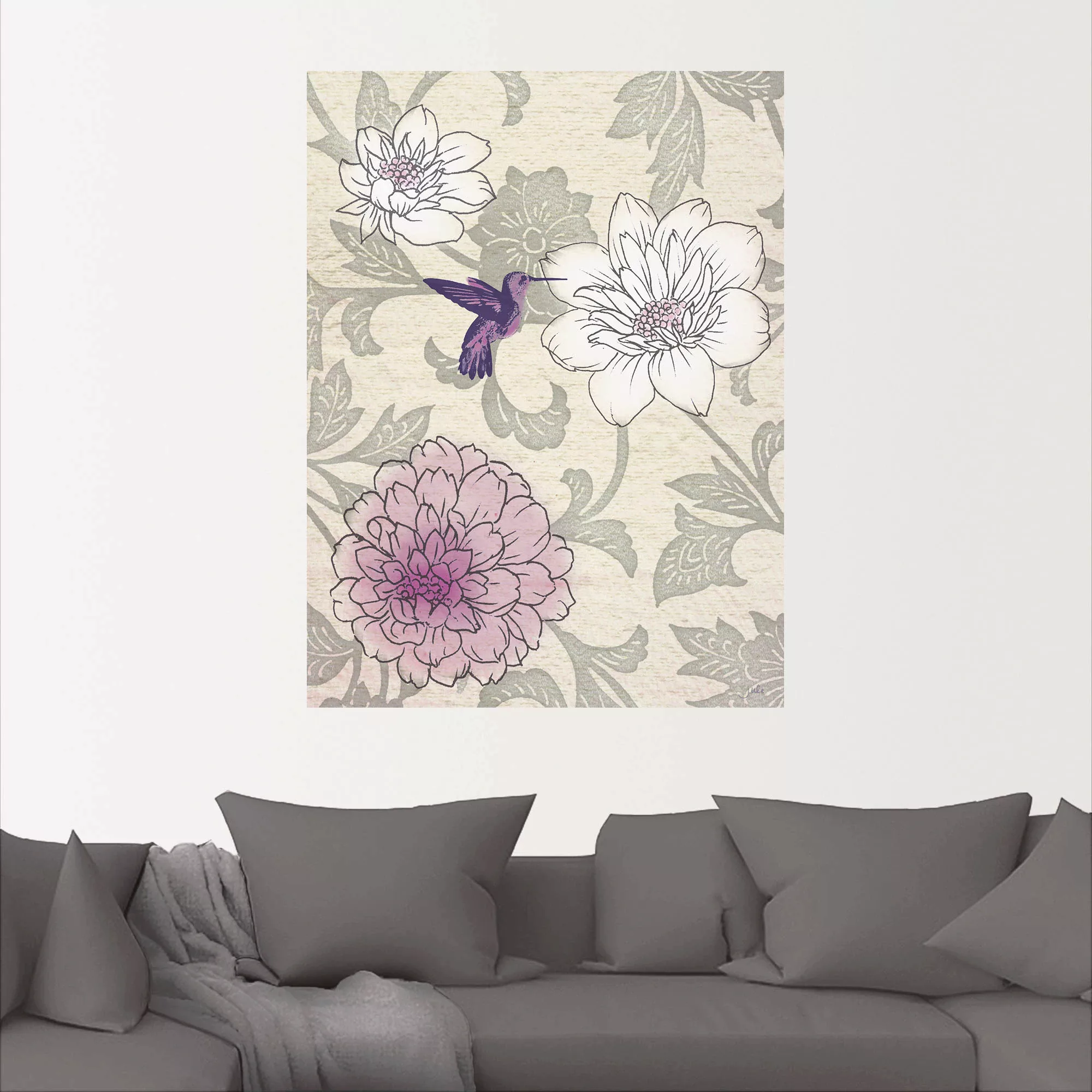 Artland Wandbild "Blumenmuster mit Kolibri", Blumen, (1 St.) günstig online kaufen