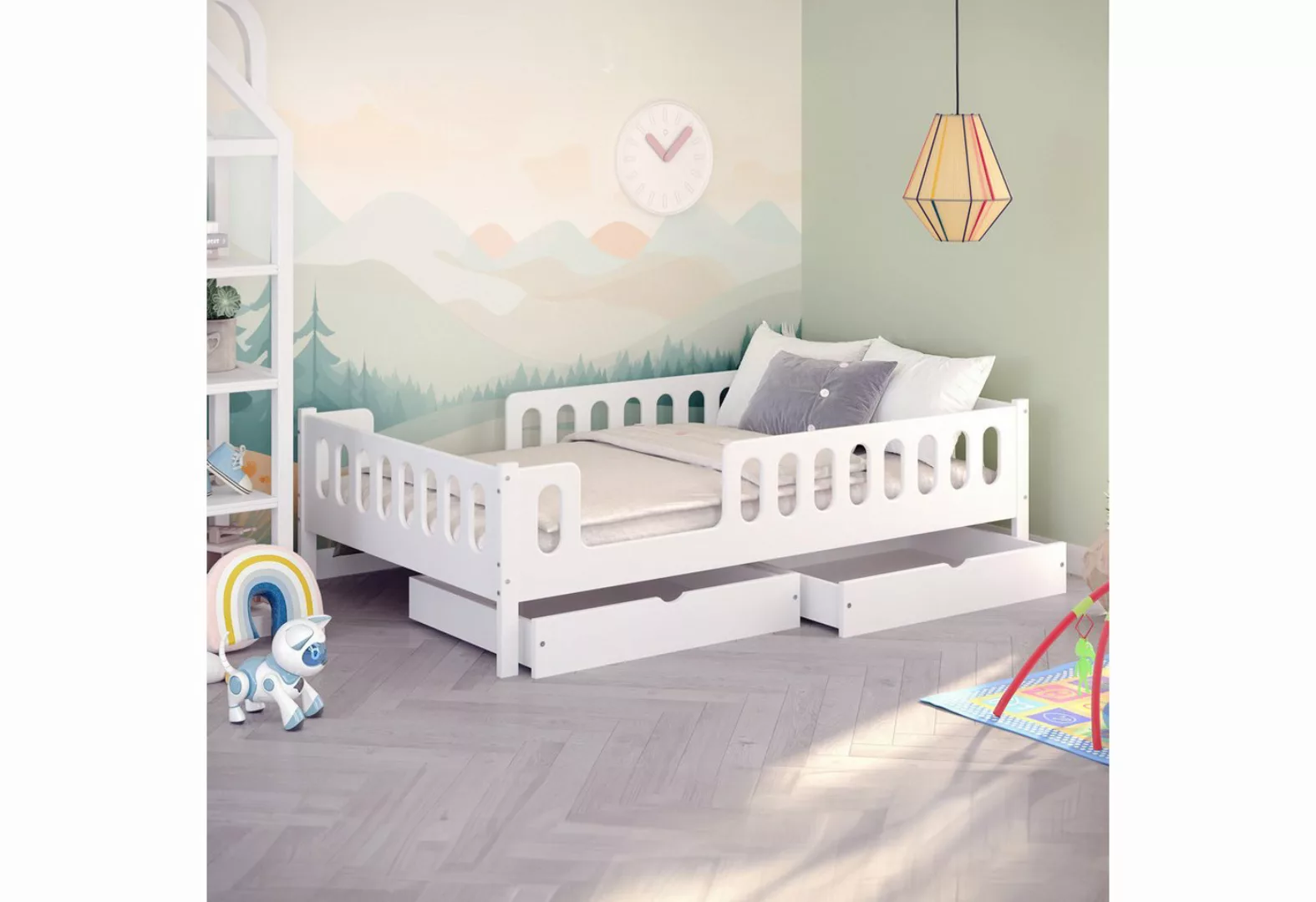 CADANI Kinderbett LARS 200x90 cm - Weiß 120x200 cm mit Schublade ohne Matra günstig online kaufen