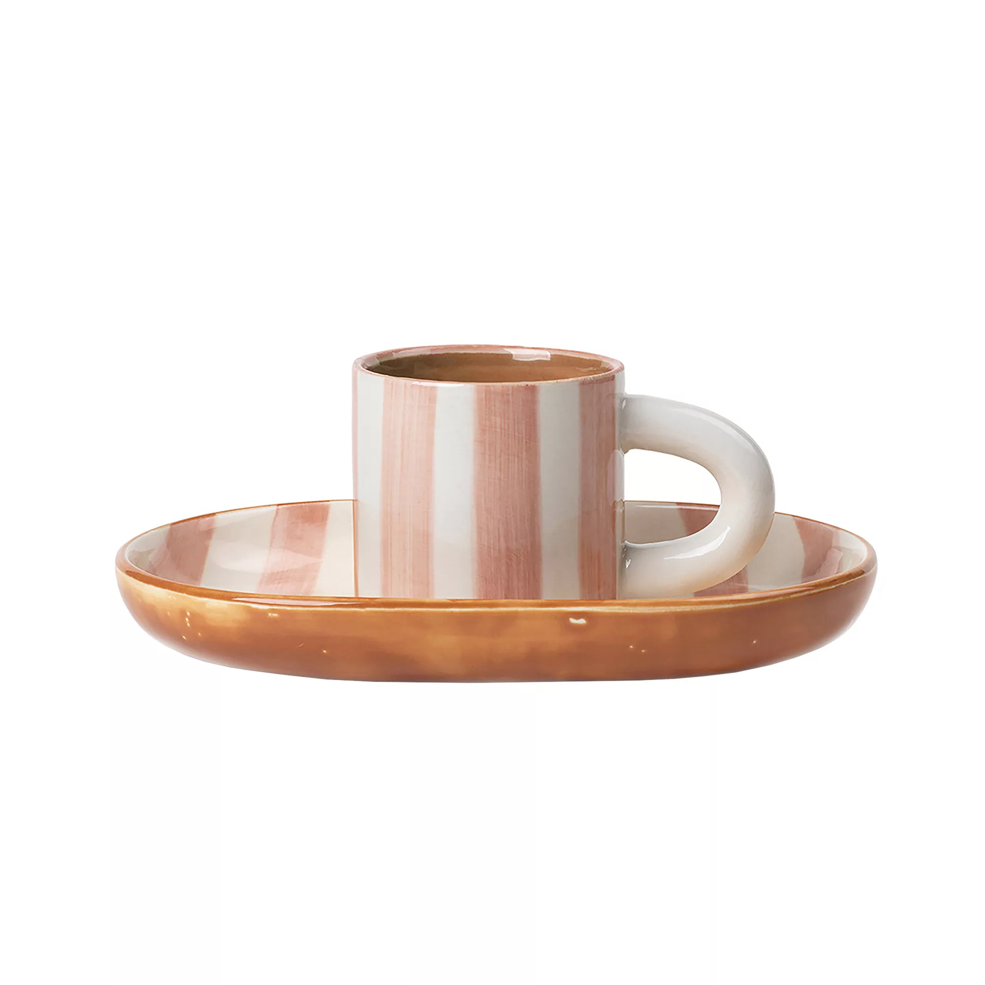 Tasse Milu keramik rosa / Mit Untertasse - handbemalt - Ferm Living - Rosa günstig online kaufen