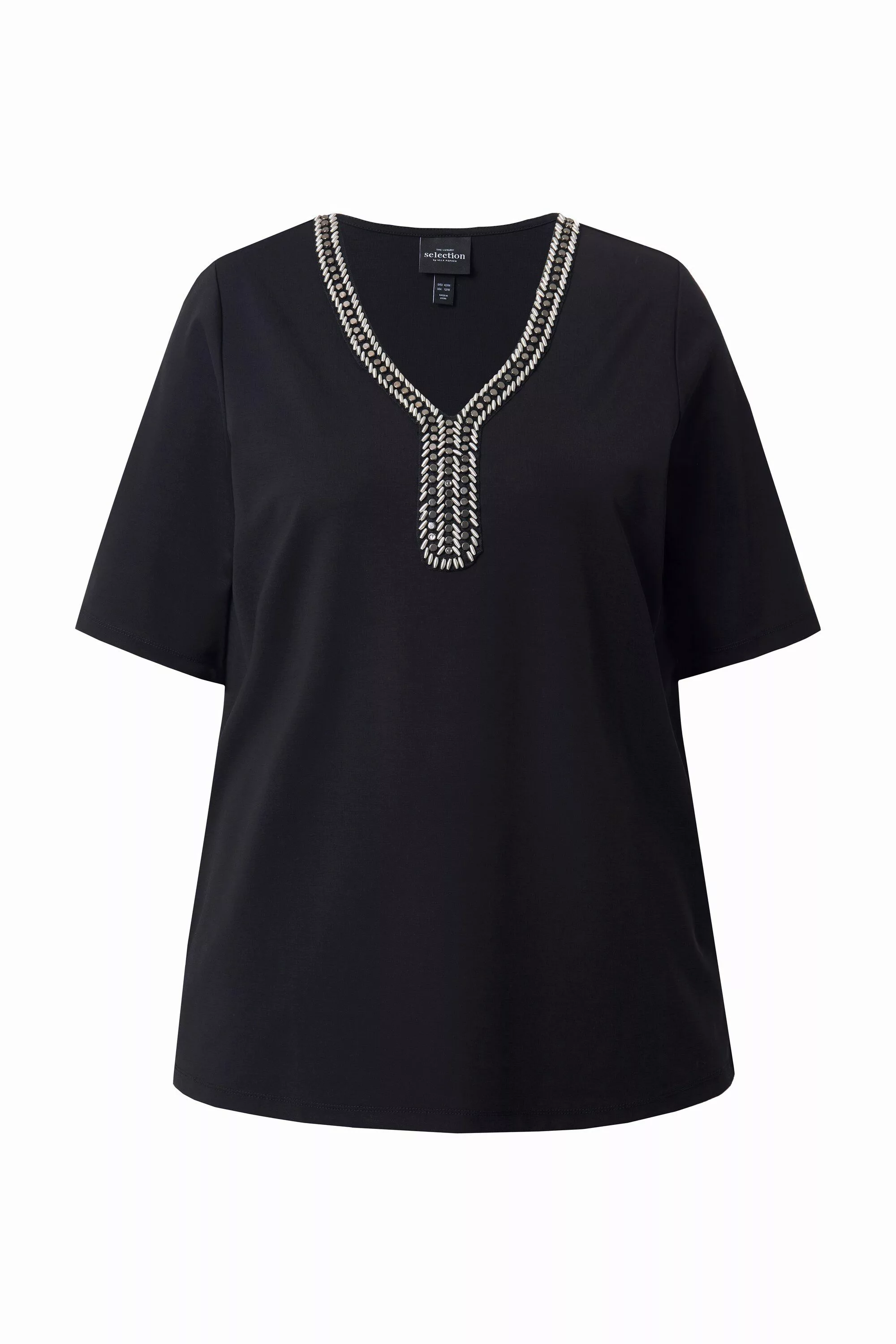 Ulla Popken T-Shirt T-Shirt geschmückter Ausschnitt günstig online kaufen