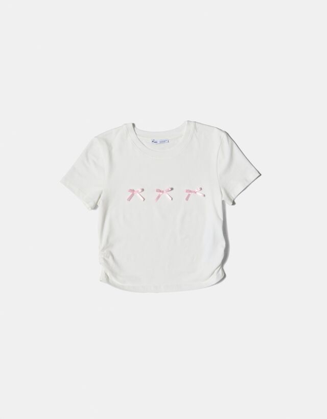 Bershka T-Shirt Mit Kurzen Ärmeln Raffung Und Schleife Bskteen Xs Grbrochen günstig online kaufen