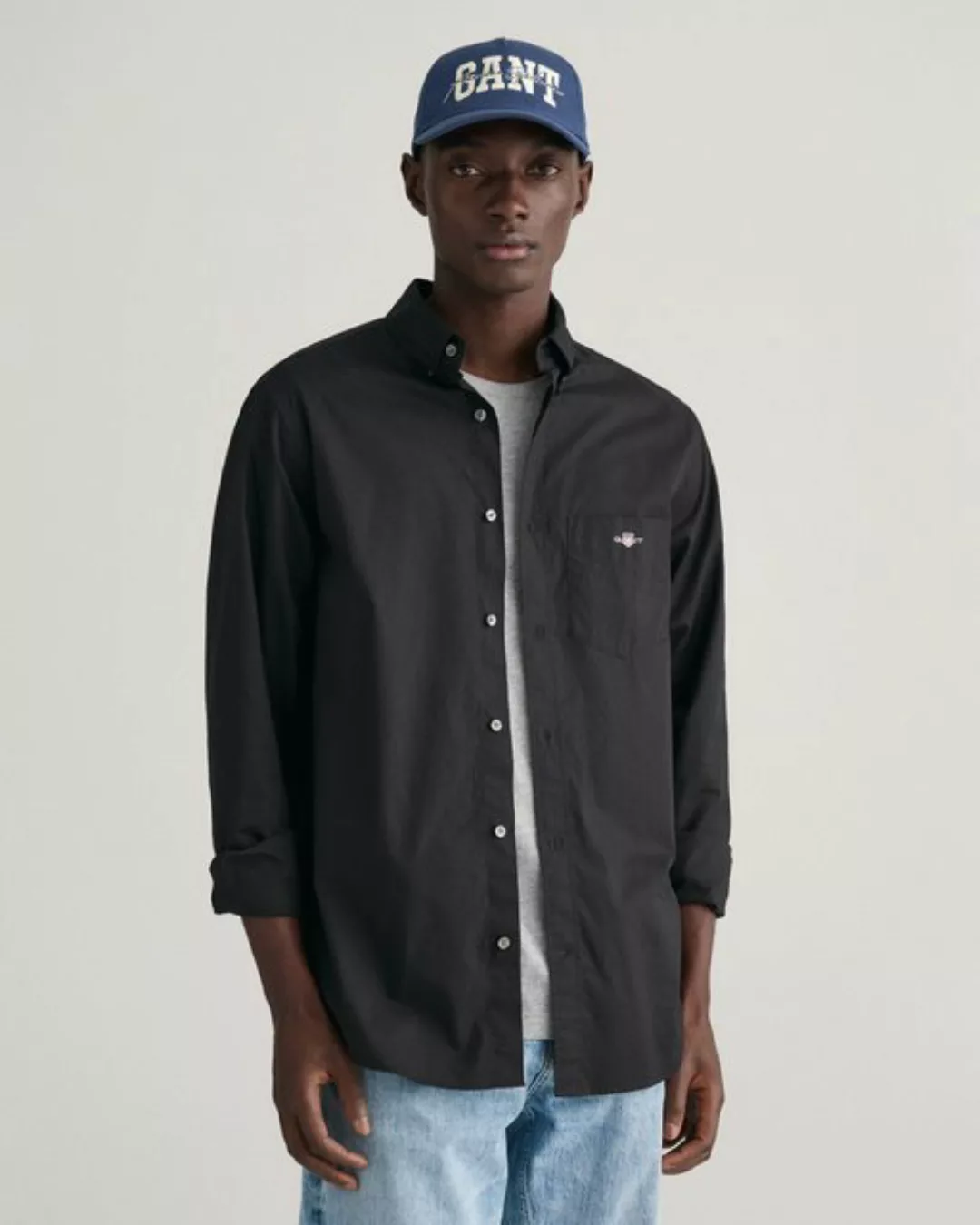 Gant Casual Hemd Poplin Navy - Größe M günstig online kaufen