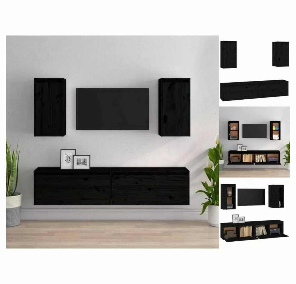 vidaXL TV-Schrank TV-Schränke 4 Stk Schwarz Massivholz Kiefer Lowboard Lowb günstig online kaufen