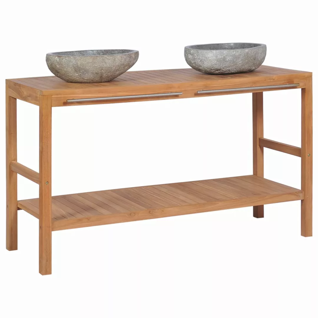 Waschtischunterschrank Teak Massiv Mit Flussstein Waschbecken günstig online kaufen